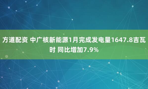 方道配资 中广核新能源1月完成发电量1647.8吉瓦时 同比增加7.9%