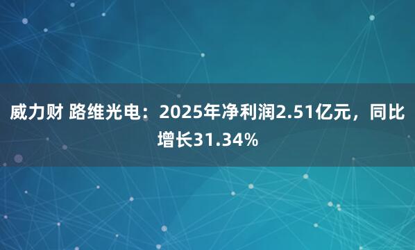 威力财 路维光电：2025年净利润2.51亿元，同比增长31.34%